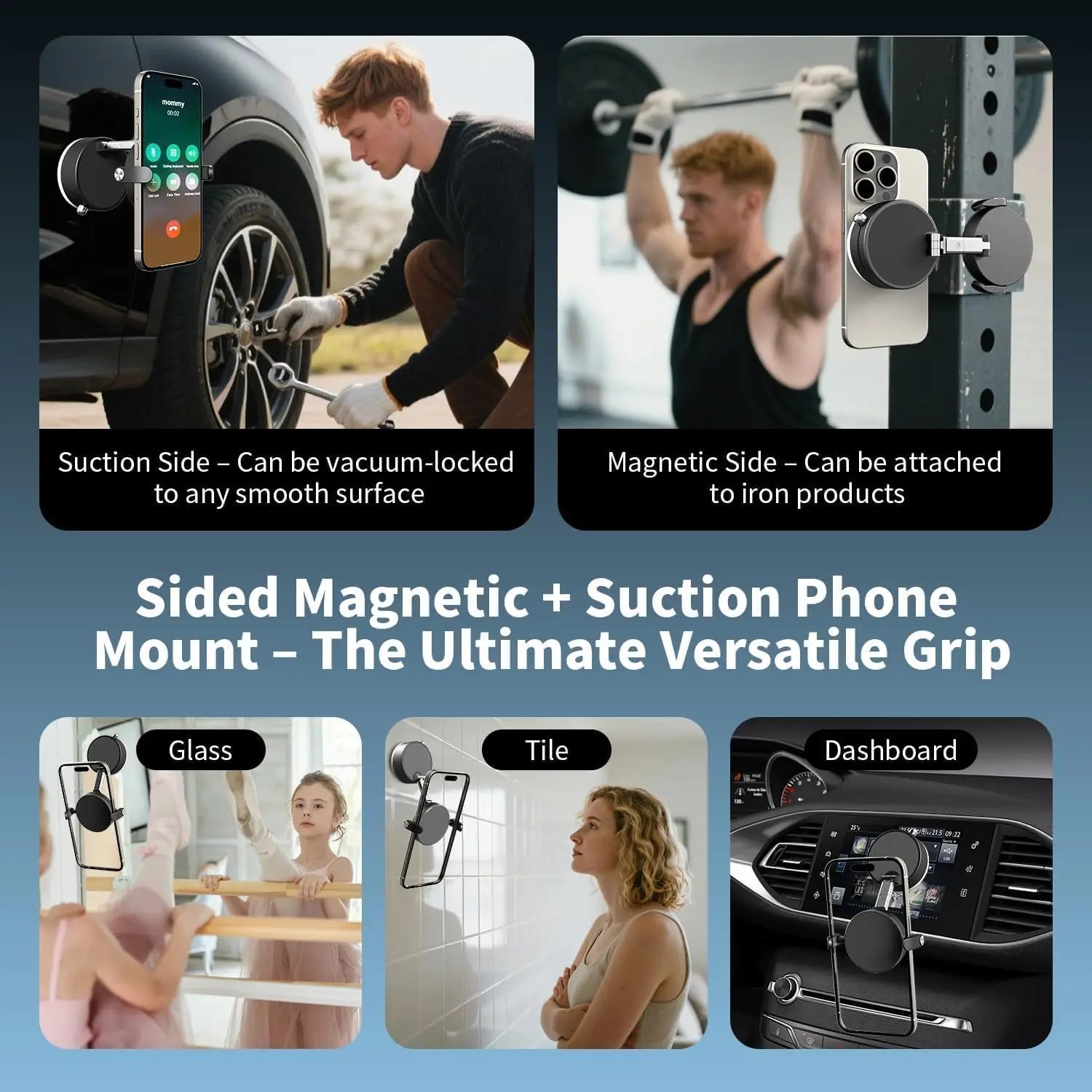 Car Vacuum Magnetic Suction Cup Foldable Magnetic Phone Holder Stand Magnet and Clamping Mount for Car Repair/Gym/Mirror Mount