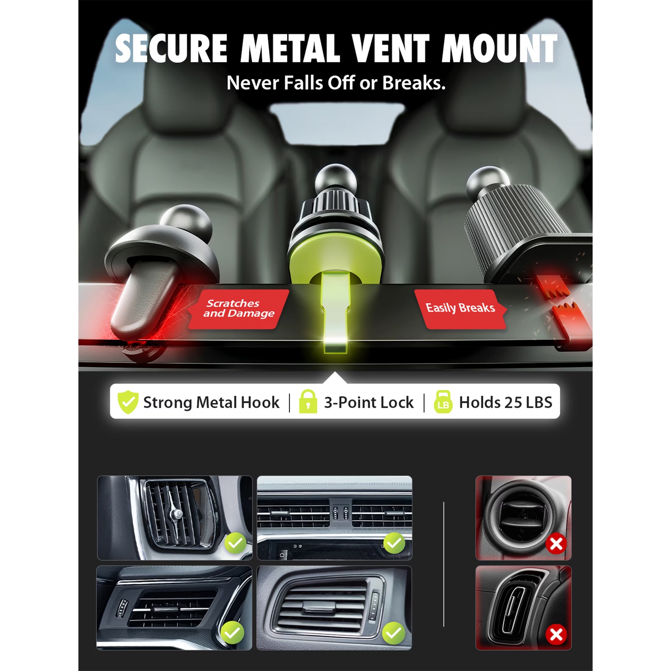 Tripgrip Flex Car Vent Phone Mount, Adjustable Cell Phone Mount Fits Most Phones