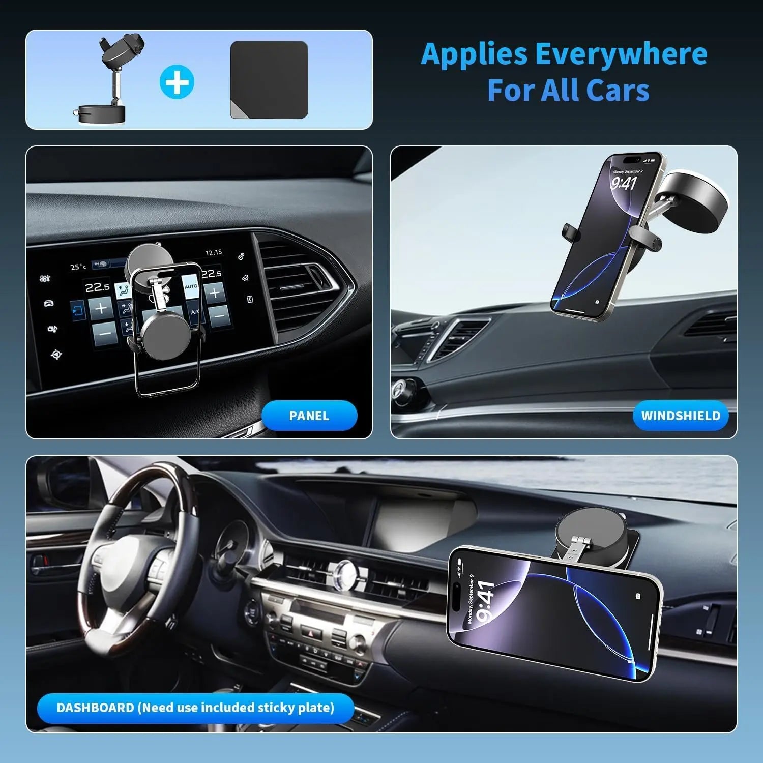 Car Vacuum Magnetic Suction Cup Foldable Magnetic Phone Holder Stand Magnet and Clamping Mount for Car Repair/Gym/Mirror Mount