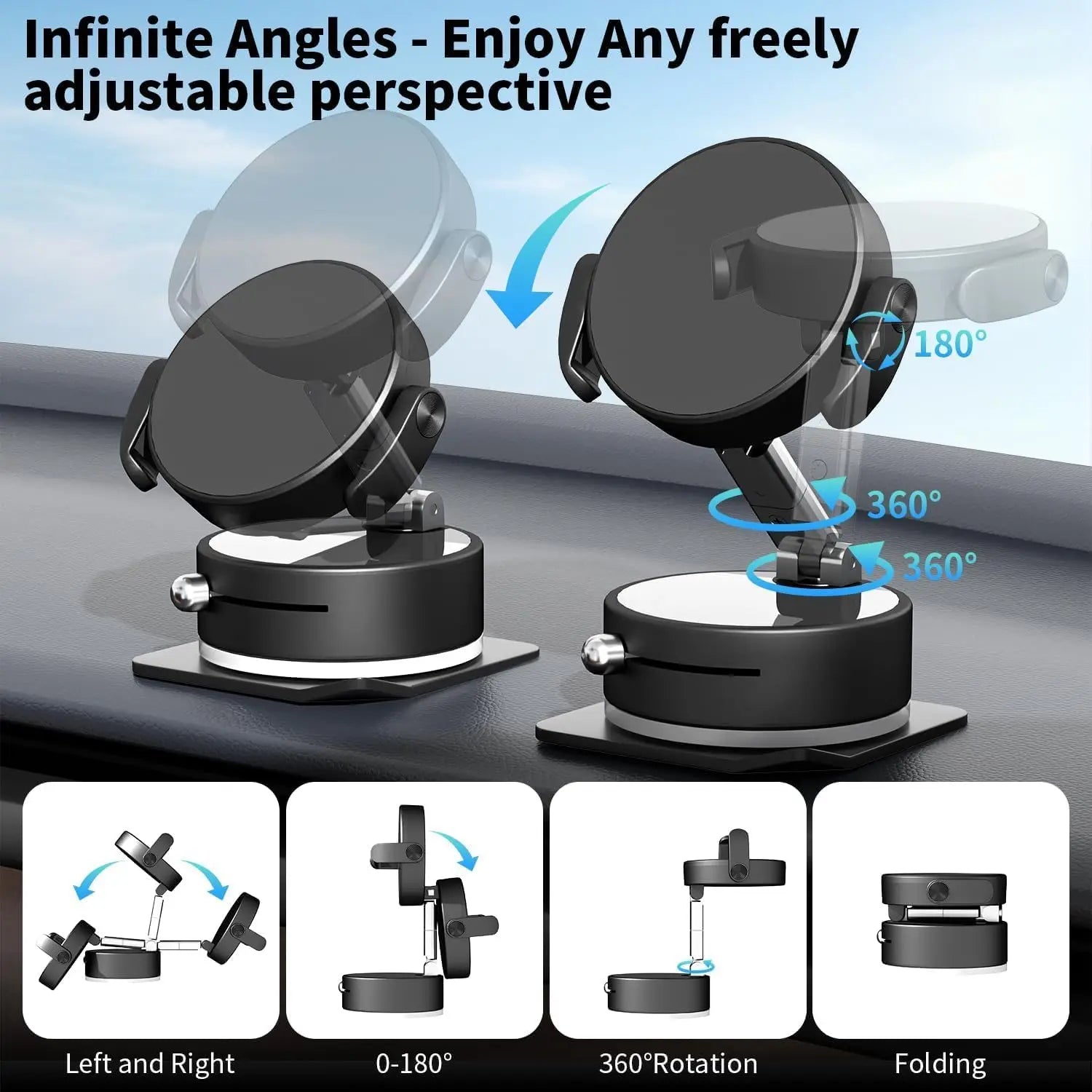 Car Vacuum Magnetic Suction Cup Foldable Magnetic Phone Holder Stand Magnet and Clamping Mount for Car Repair/Gym/Mirror Mount