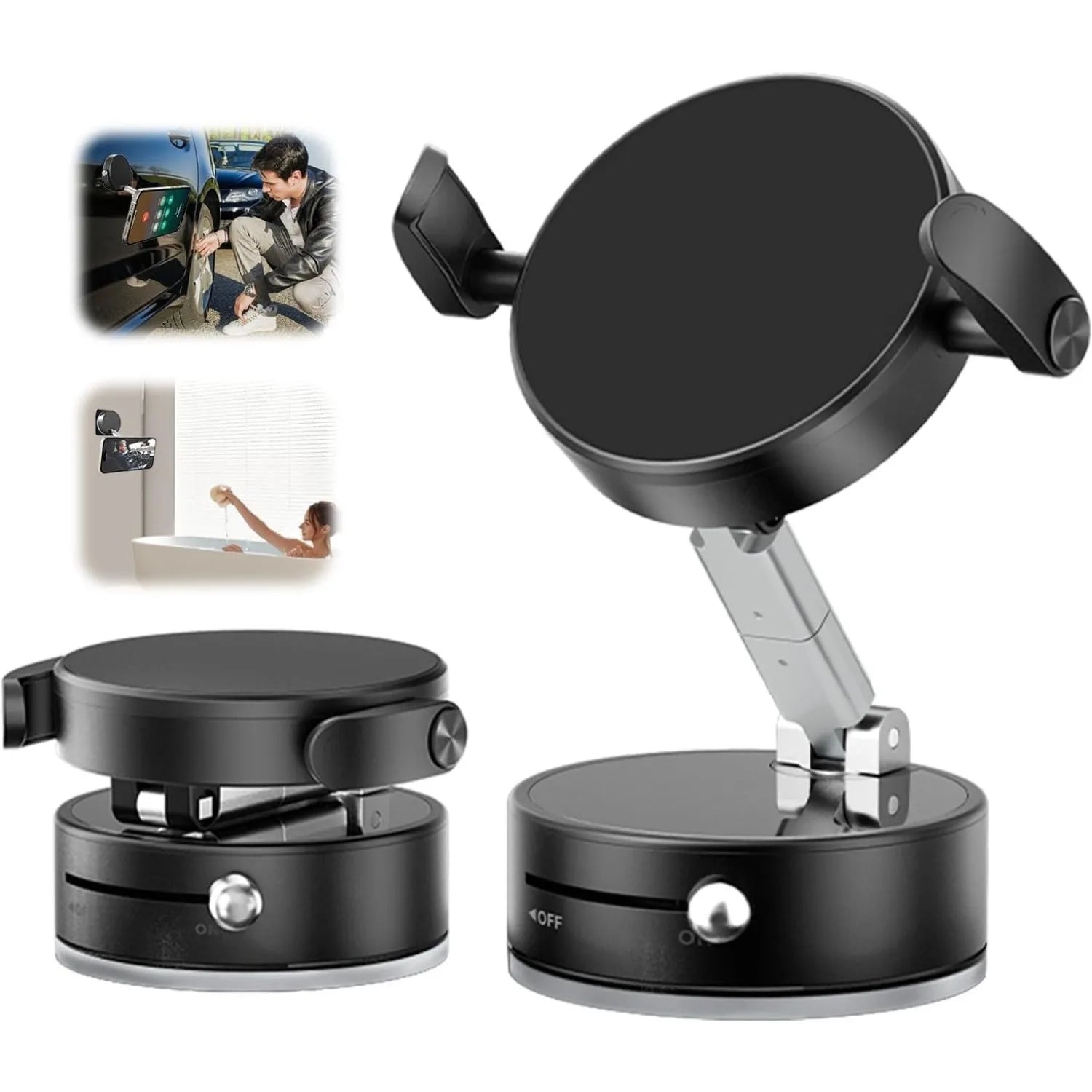 Car Vacuum Magnetic Suction Cup Foldable Magnetic Phone Holder Stand Magnet and Clamping Mount for Car Repair/Gym/Mirror Mount